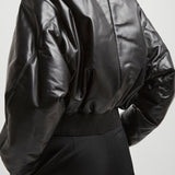 Zipped black leather bomber jacket