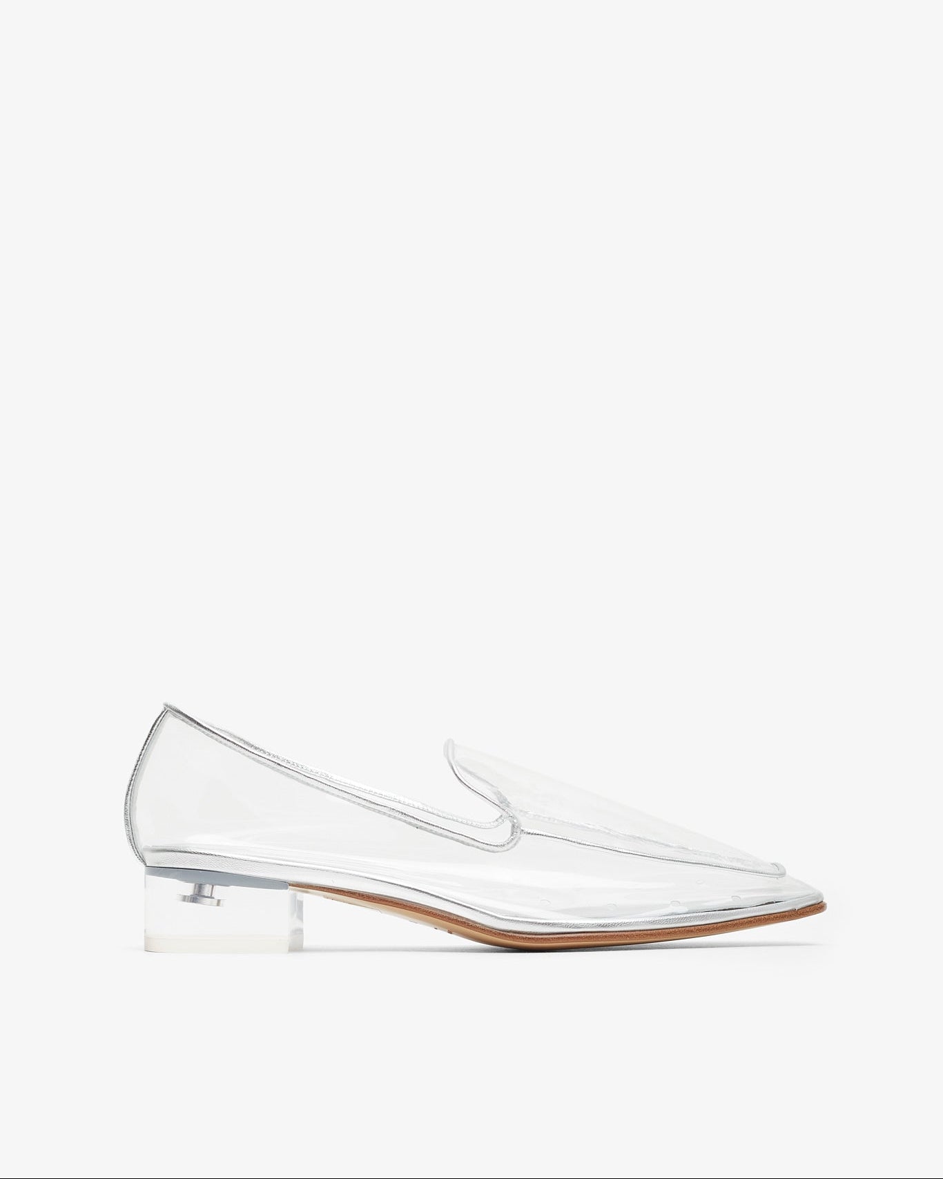 Clear high-heeled shoe on a white background