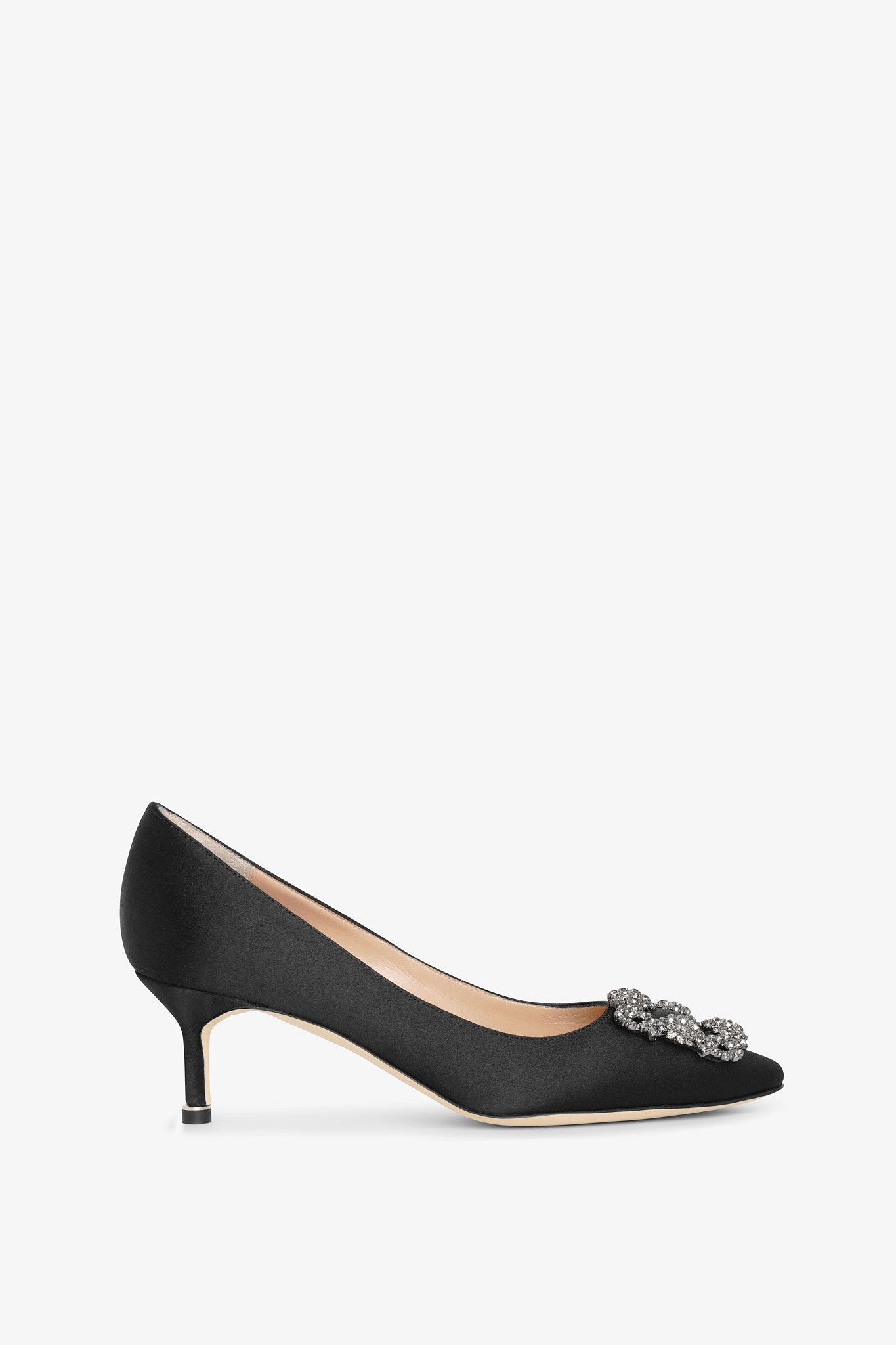 MANOLO BLAHNIK Hangisi 105 mm Black Satin Jewel Buckle Pumps