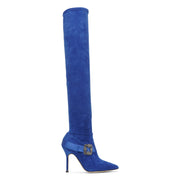Plinianuthi blue suede over-knee boots