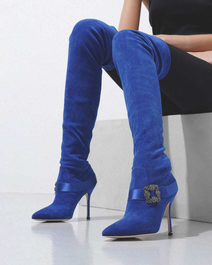 Plinianuthi blue suede over-knee boots