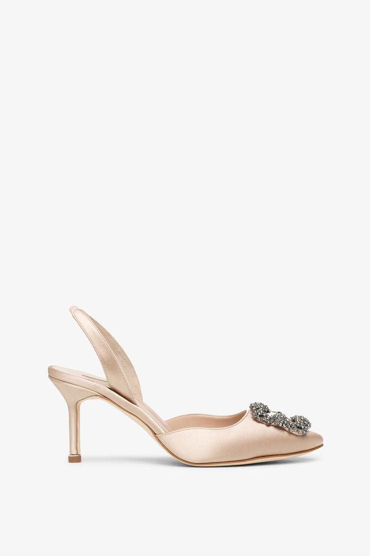 Hangisli 70 champagne satin slingback pumps