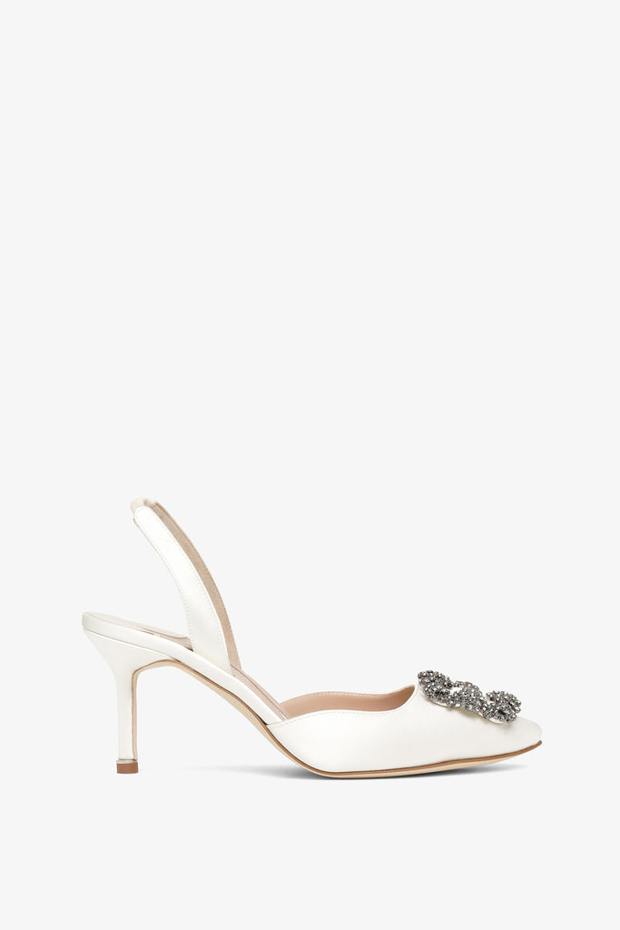 Manolo Blahnik | Hangisli 70 ivory satin slingback pumps Manolo Blahnik | Hangisli 70 ivory satin slingback pumps