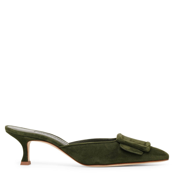 Manolo Blahnik | Maysale 50 dark green suede mules | Savannahs