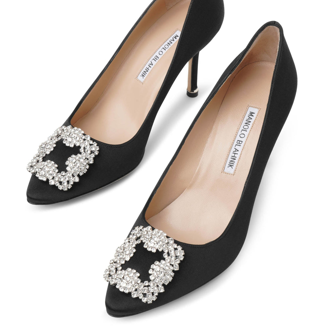 MANOLO BLAHNIK HANGISIパンプス 35.5 HANGISI | Green Satin Jewel Buckle Pumps | Manolo Blahnik