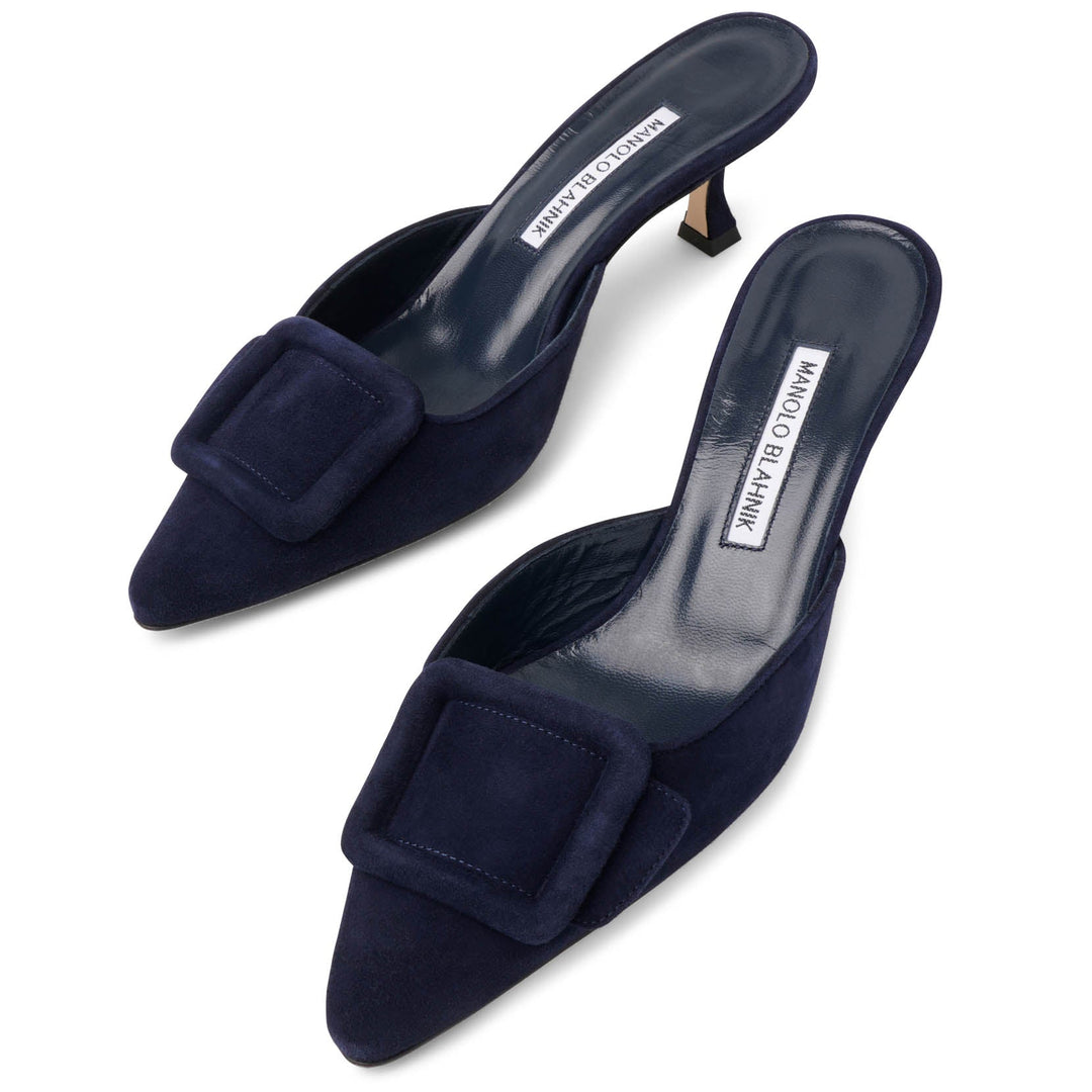 新品Manolo Blahnik Maysale 50mm ネイビー36 Manolo Blahnik | Maysale 50 navy suede mules | Savannahs