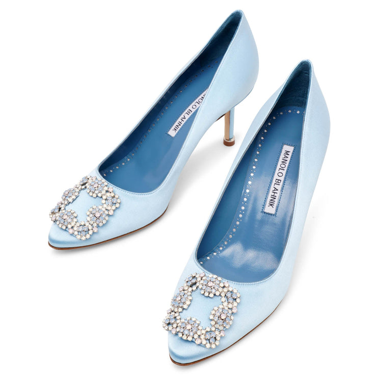 Manolo Blahnik | Hangisi 70 light blue satin pumps | Savannahs
