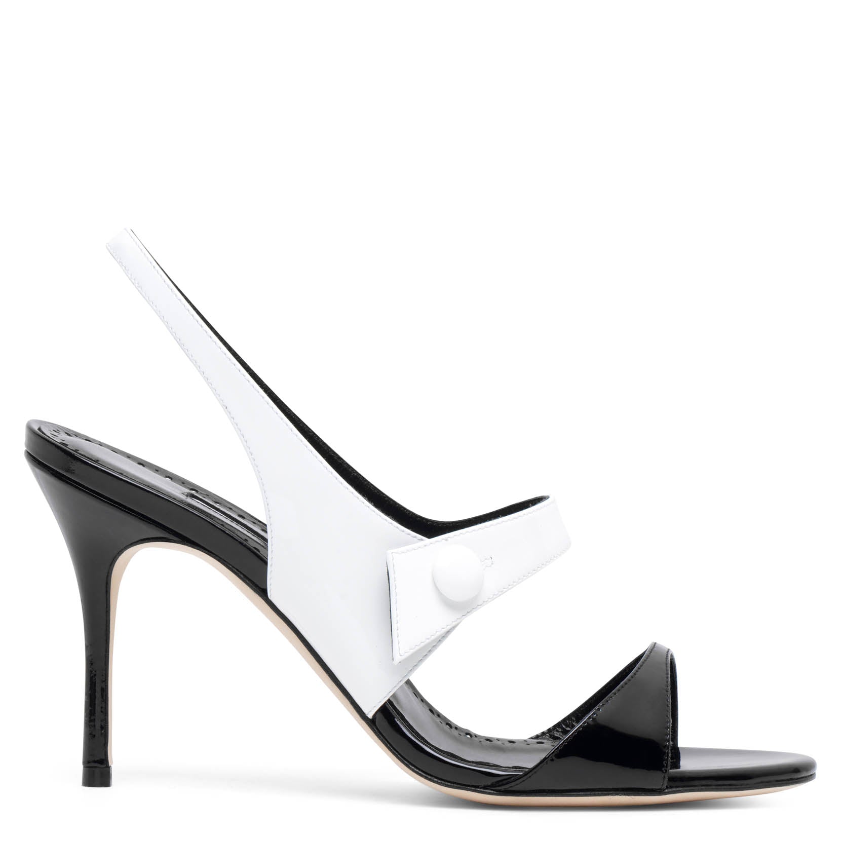 Shop Manolo Blahnik Climnetra 90 Black And White Patent Sandals