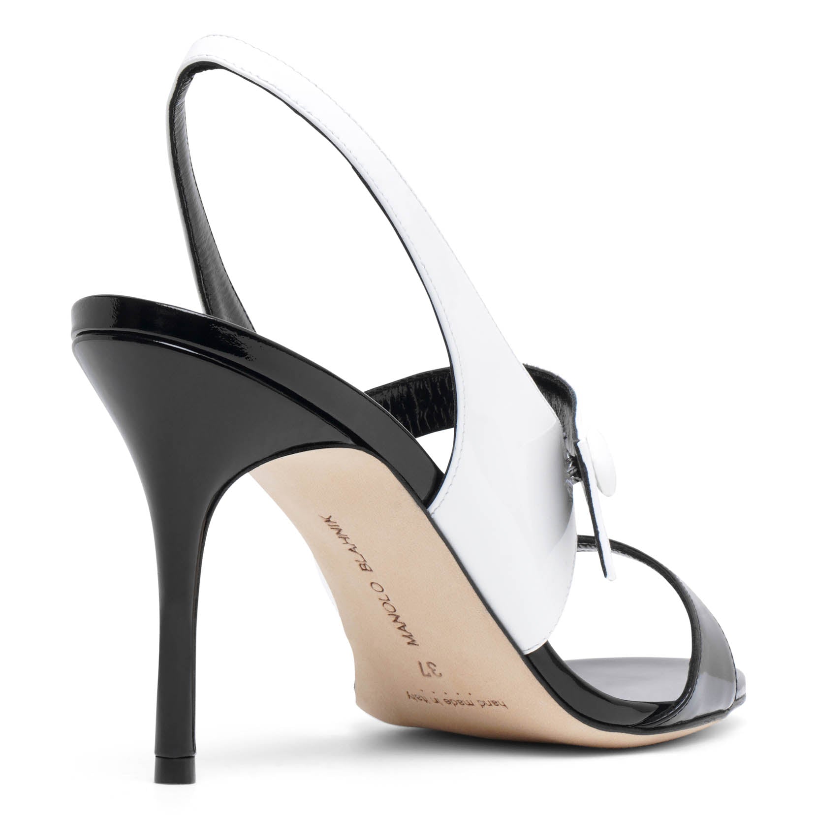 Shop Manolo Blahnik Climnetra 90 Black And White Patent Sandals