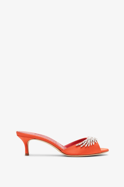 Manolo Blahnik | Lumada 50 coral satin mules | Savannahs