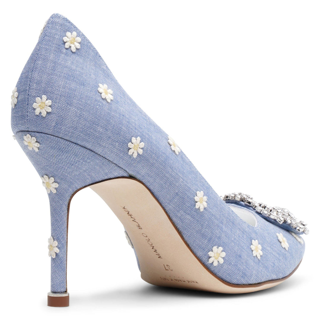 Manolo blahnik Galopmod offers Embroidered-Denim Pumps