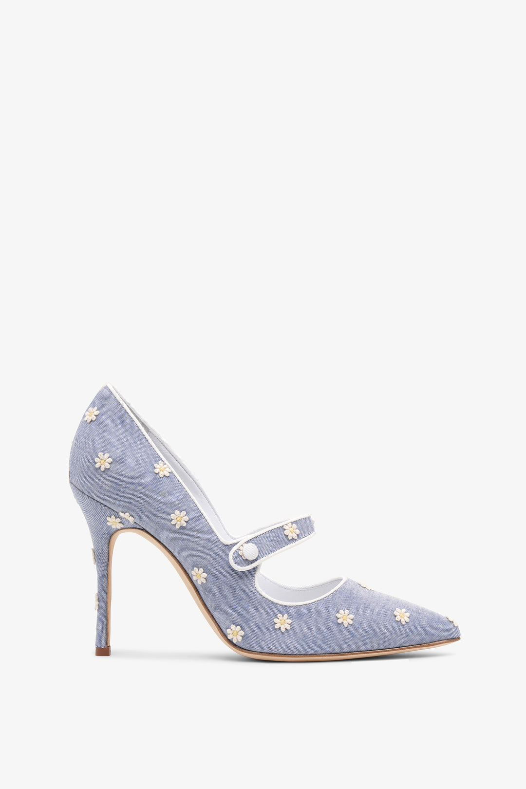 Manolo blahnik Galopmod Embroidered-Denim sold Pumps