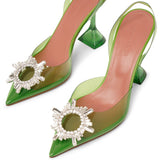 Begum crystal embellished green pvc pumps