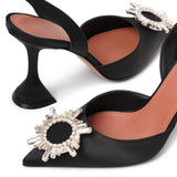 Begum sling crystal embellished black satin pumps