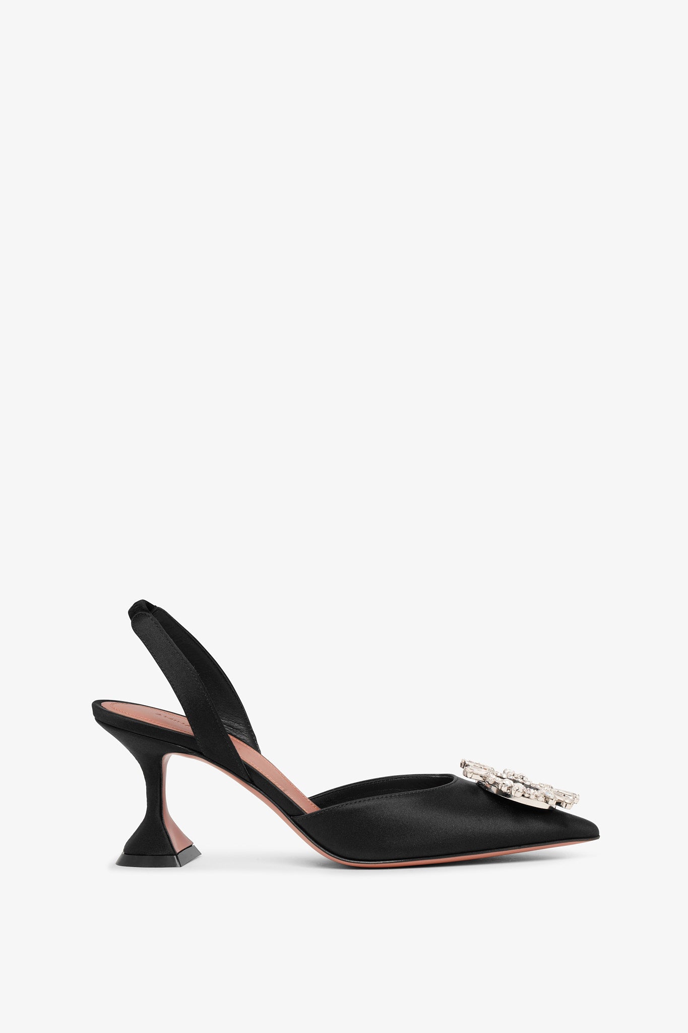 Begum sling 70 crystal embellished black satin pumps