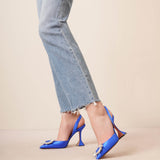 Begum sling crystal embellished blue satin pumps