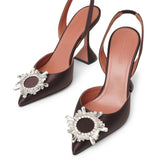 Begum sling 95 dark brown satin pumps