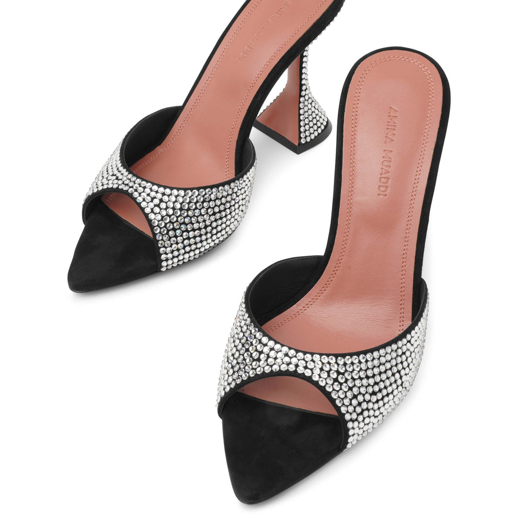 Amina Muaddi | Caroline 95 black crystal mules | Savannahs
