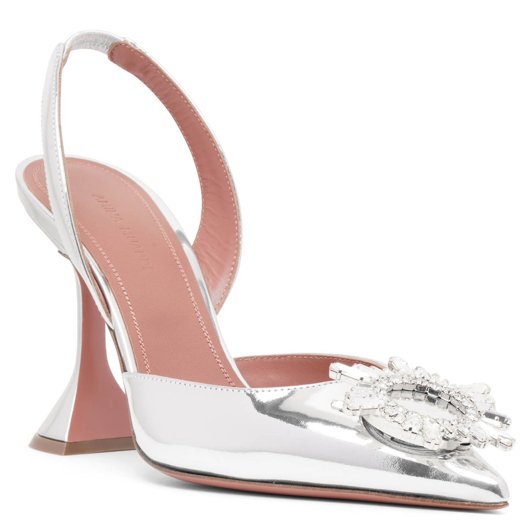Amina Muaddi | Begum sling 95 silver mirror patent pumps