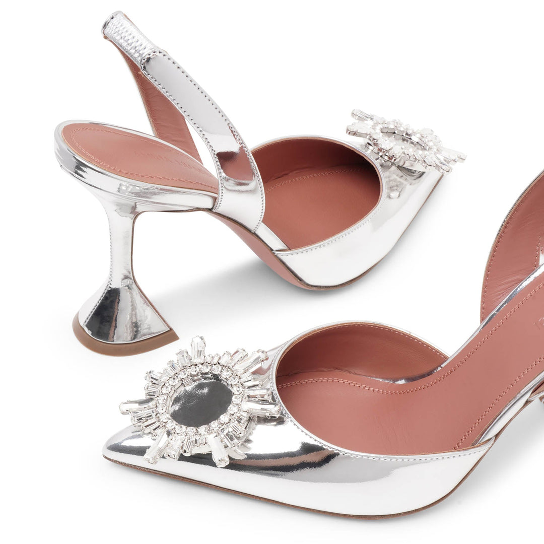 パンプス AMINA MUADDI Silver Leather Begum Pumps Begum mirrored leather slingback pumps in silver - Amina