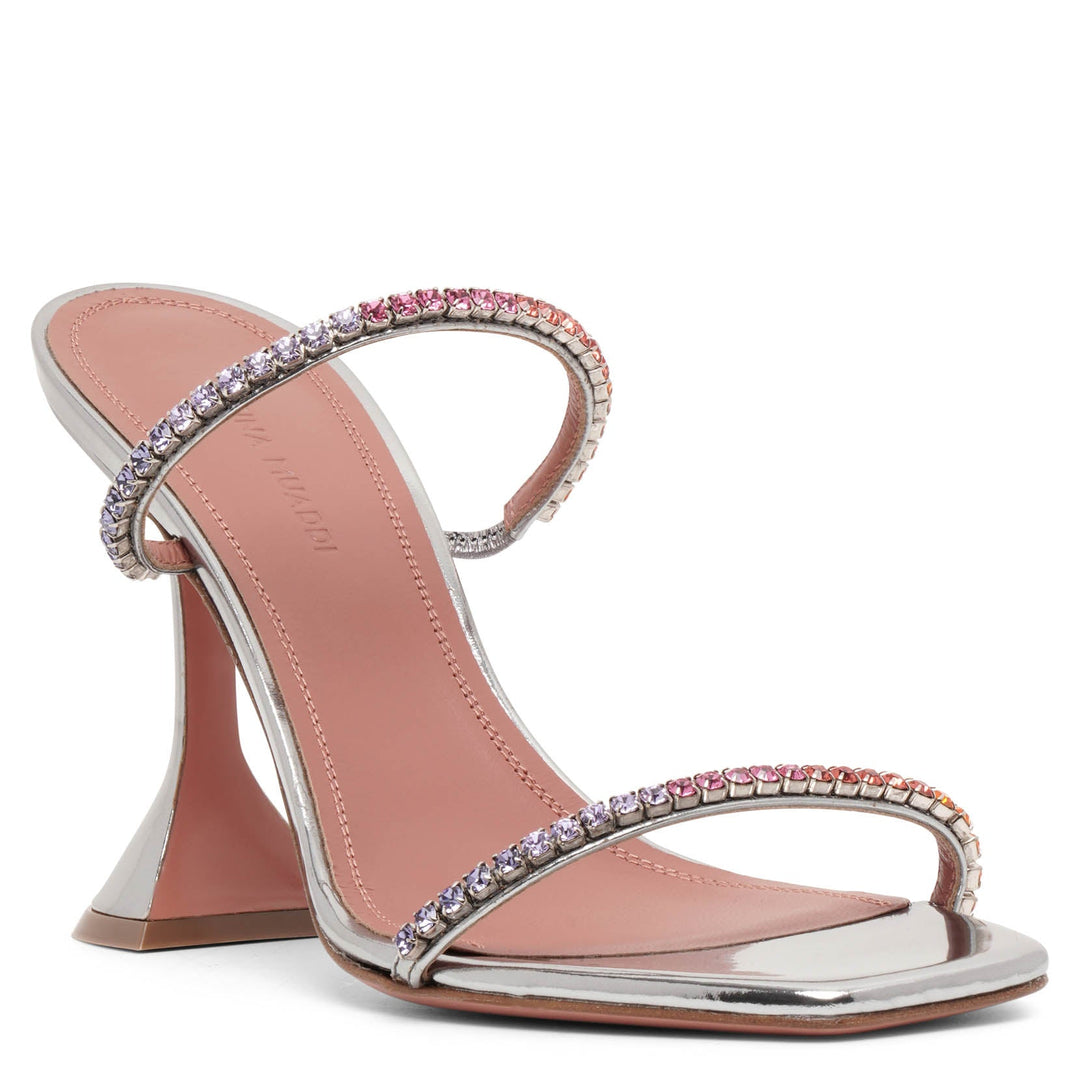 【関税込み】Amina Muaddi パープル Gilda ヒールサンダル Amina Muaddi Gilda 95 Crystal Embellished Clear PVC Heels