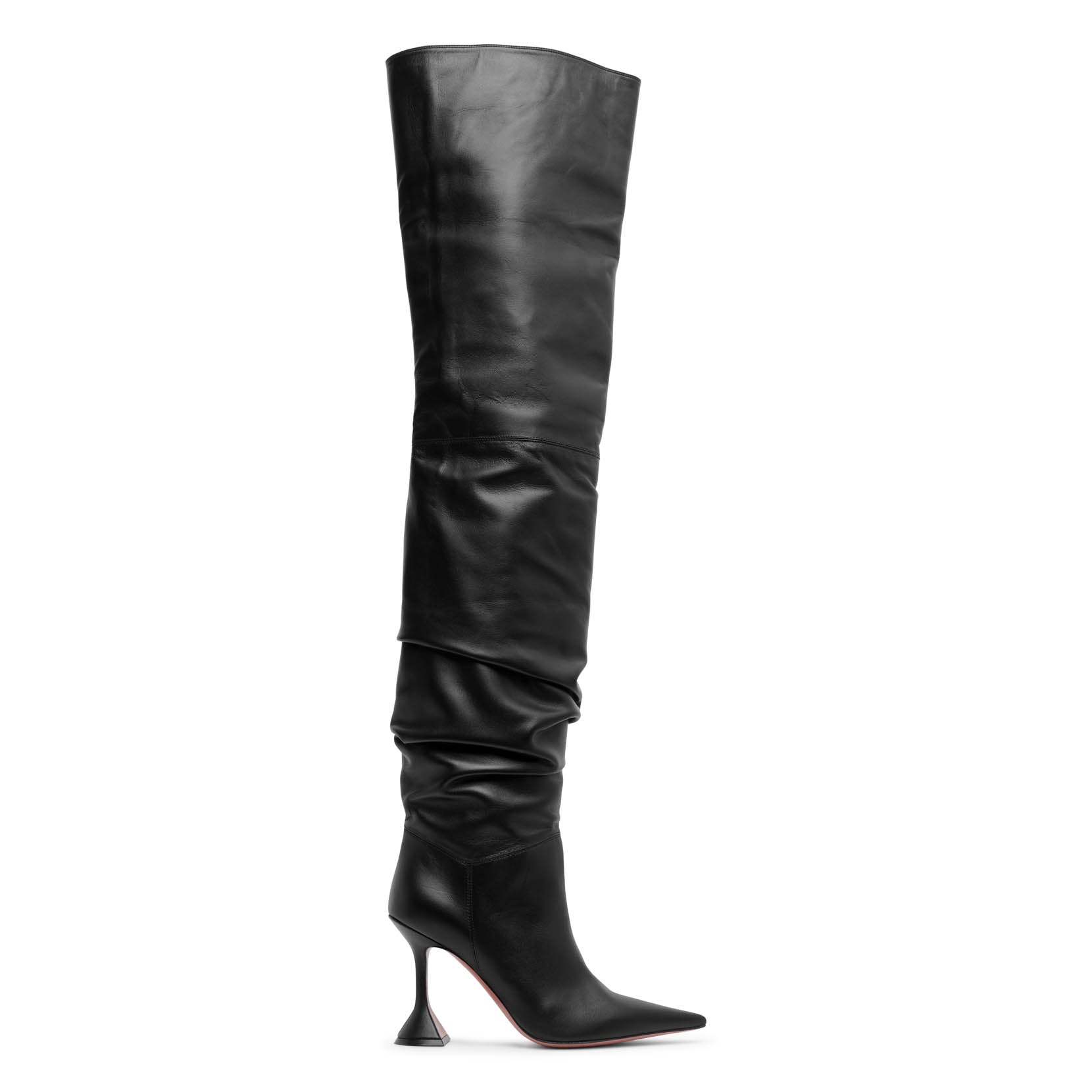 Amina Muaddi Olivia 95 Black Leather Over Knee Boots