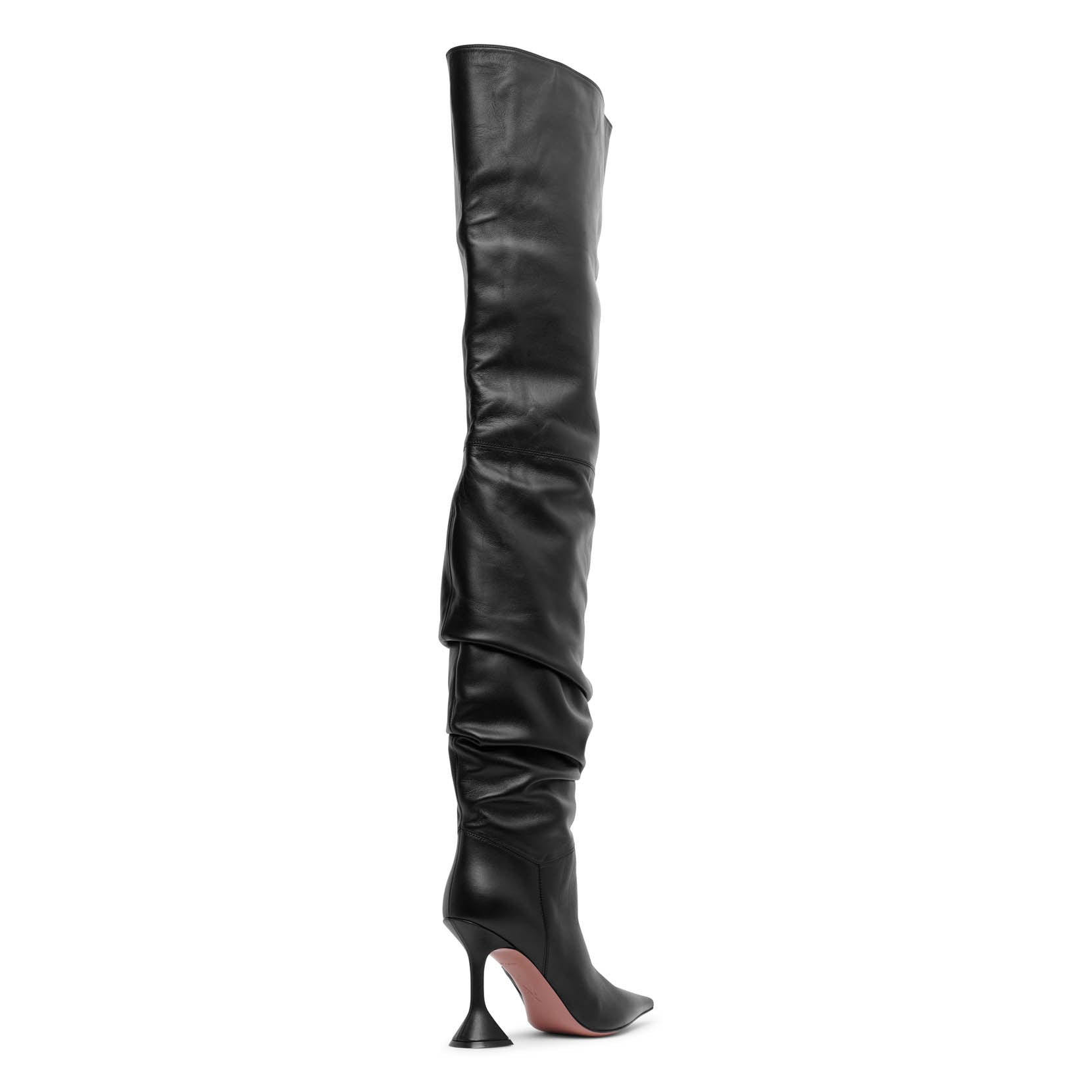 Shop Amina Muaddi Olivia 95 Black Leather Over Knee Boots