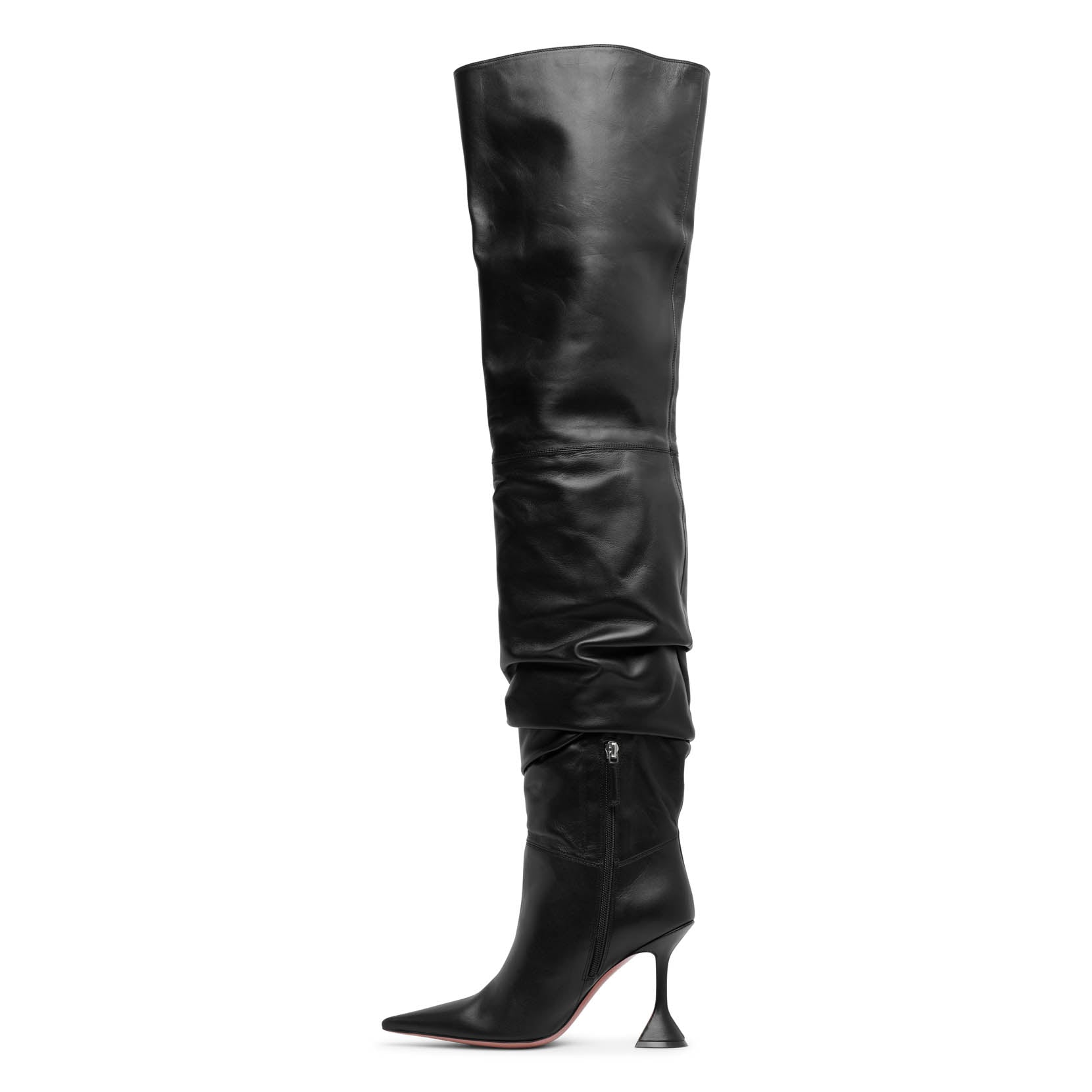 Shop Amina Muaddi Olivia 95 Black Leather Over Knee Boots
