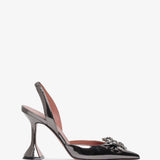 Rosie sling 95 dark grey mirror patent pumps
