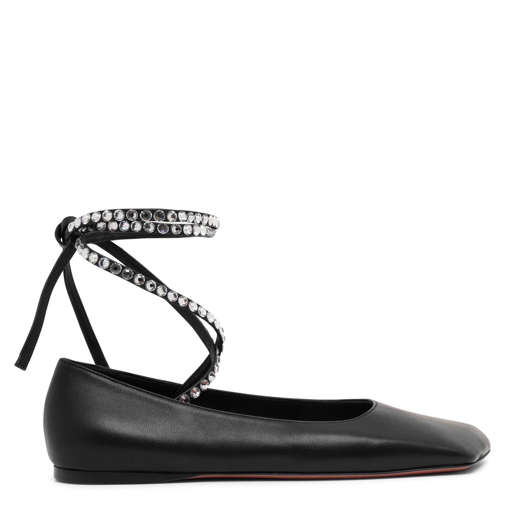 Amina Muaddi Muaddy Black Tokyo Family Ane Nappa Lace Up Flats