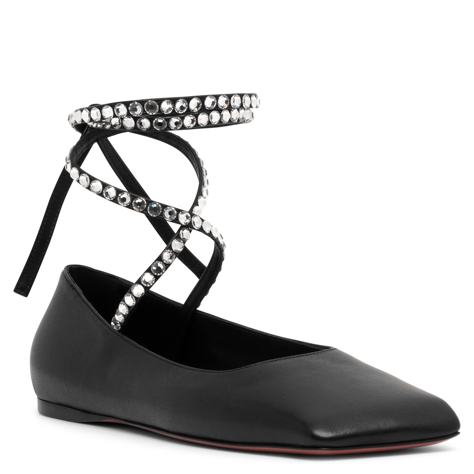 Ane black leather lace up flats