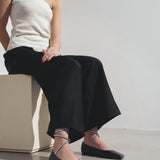 Ane black leather lace up flats
