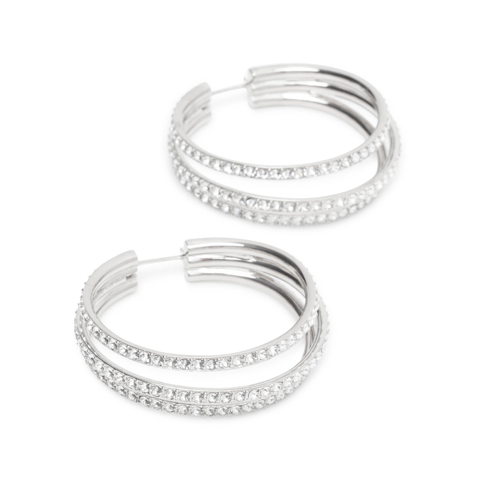 Shop Amina Muaddi Vittoria Hoop White And Silver Crystal Earrings