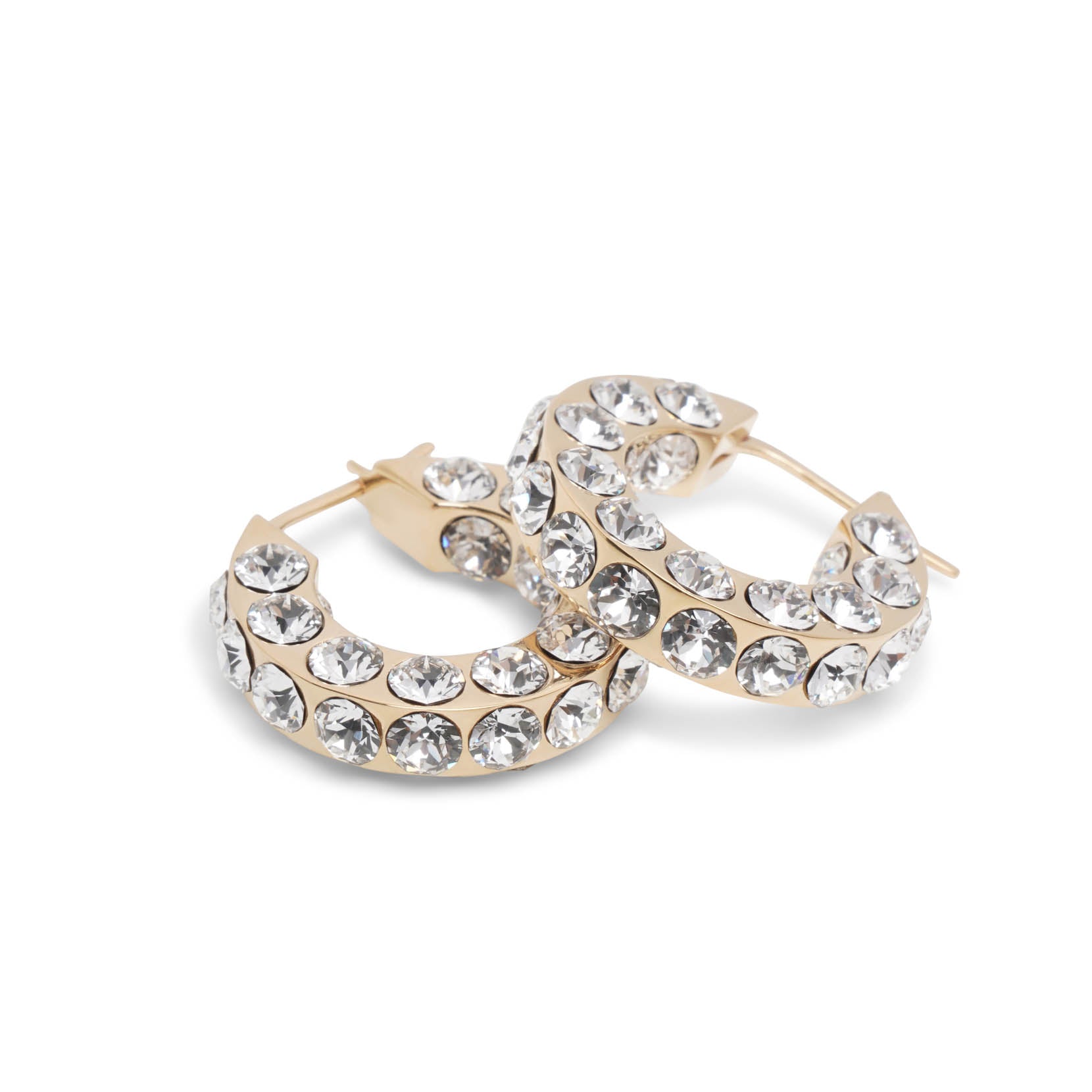 Shop Amina Muaddi Jah Hoop Small White And Gold Crystal Earrings
