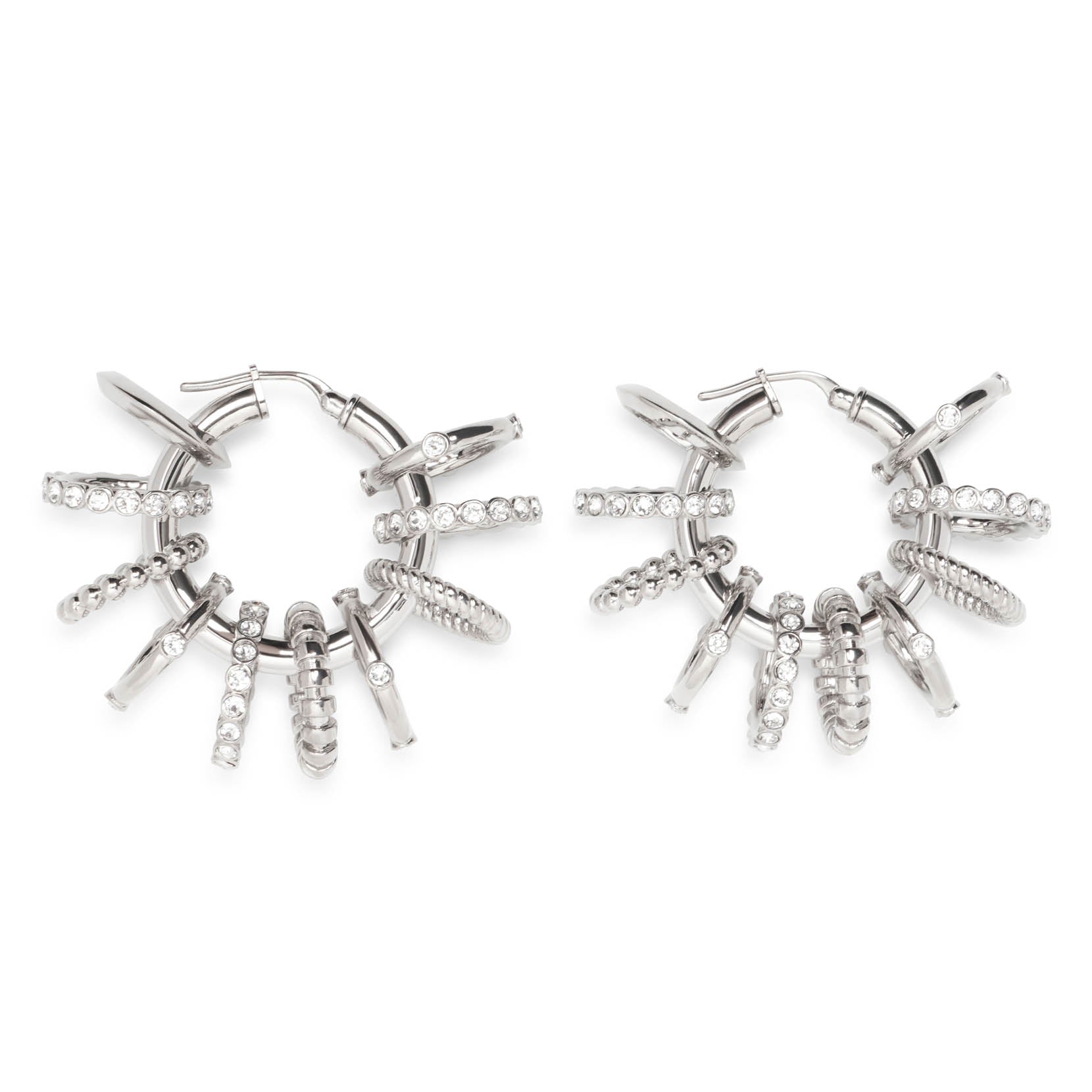 Amina Muaddi Multi Ring Hoop Big White And Silver Crystal Earrings In Neutral