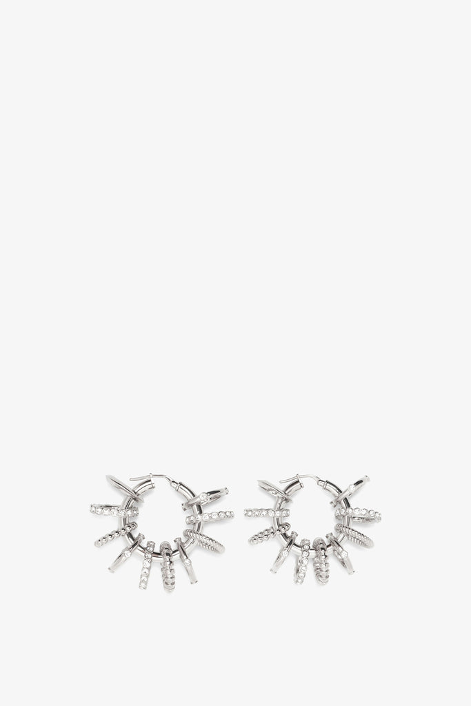 Amina Muaddi | Multi ring hoop big white and silver crystal
