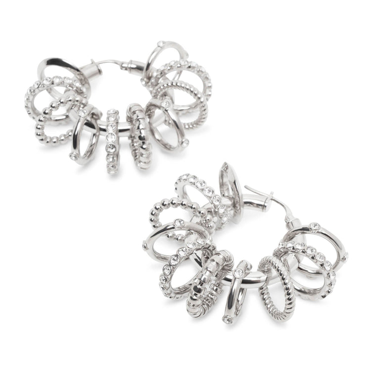 Multi ring hoop big white and silver crystal earrings