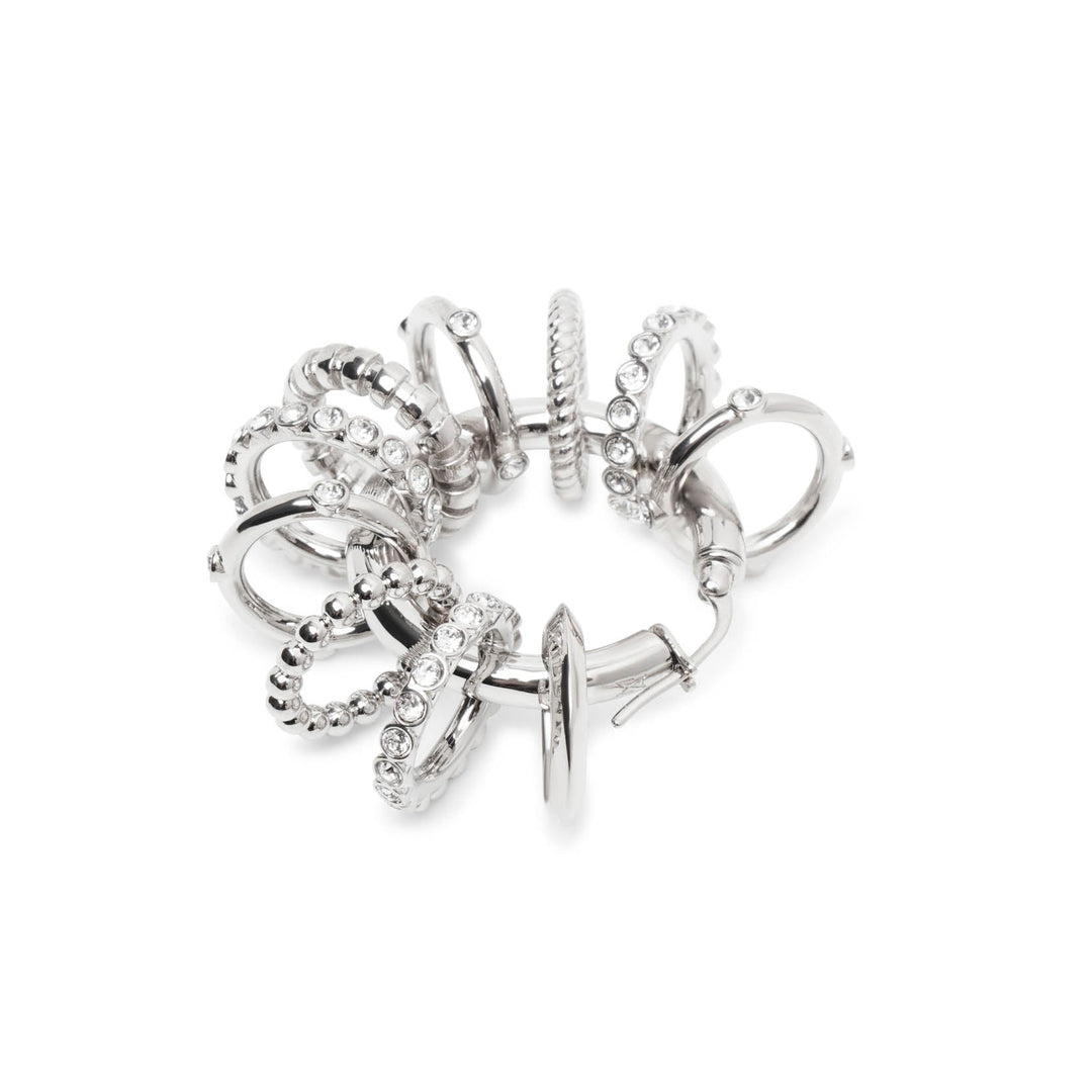 ピアス AMINA MUADDI Earring (JAHHOOPBIG WHICRYSILBASE) Multi Ring Hoop Big White Crystals with Shiny Silver Base