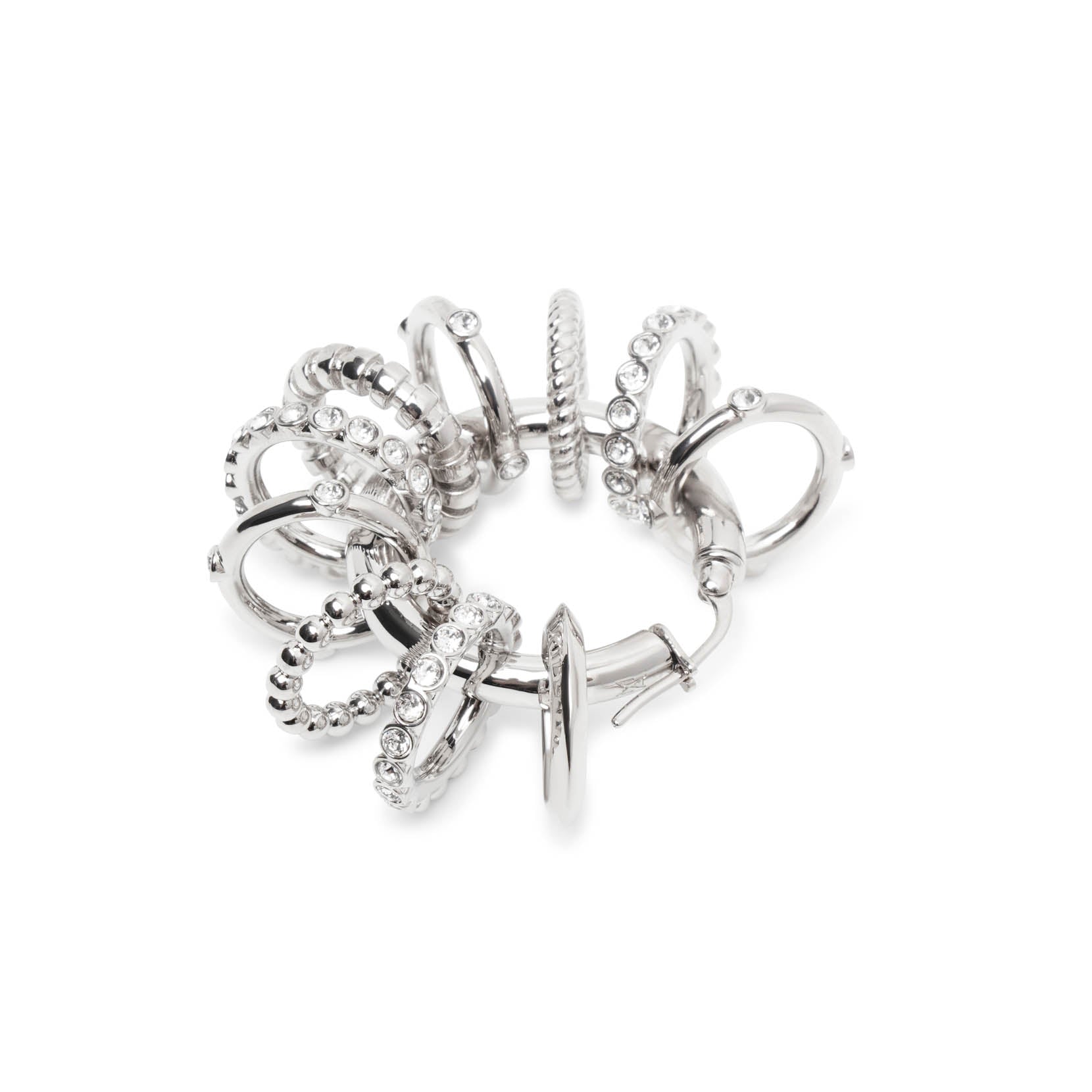 Shop Amina Muaddi Multi Ring Hoop Big White And Silver Crystal Earrings