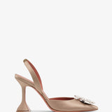 Begum 95 sling crystal embellished taupe satin pumps