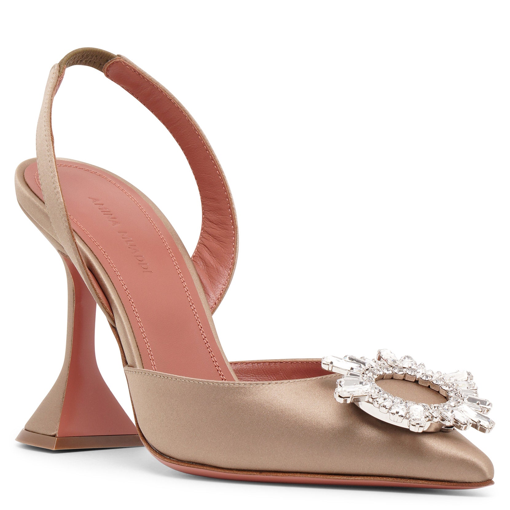 Begum 95 sling crystal embellished taupe satin pumps