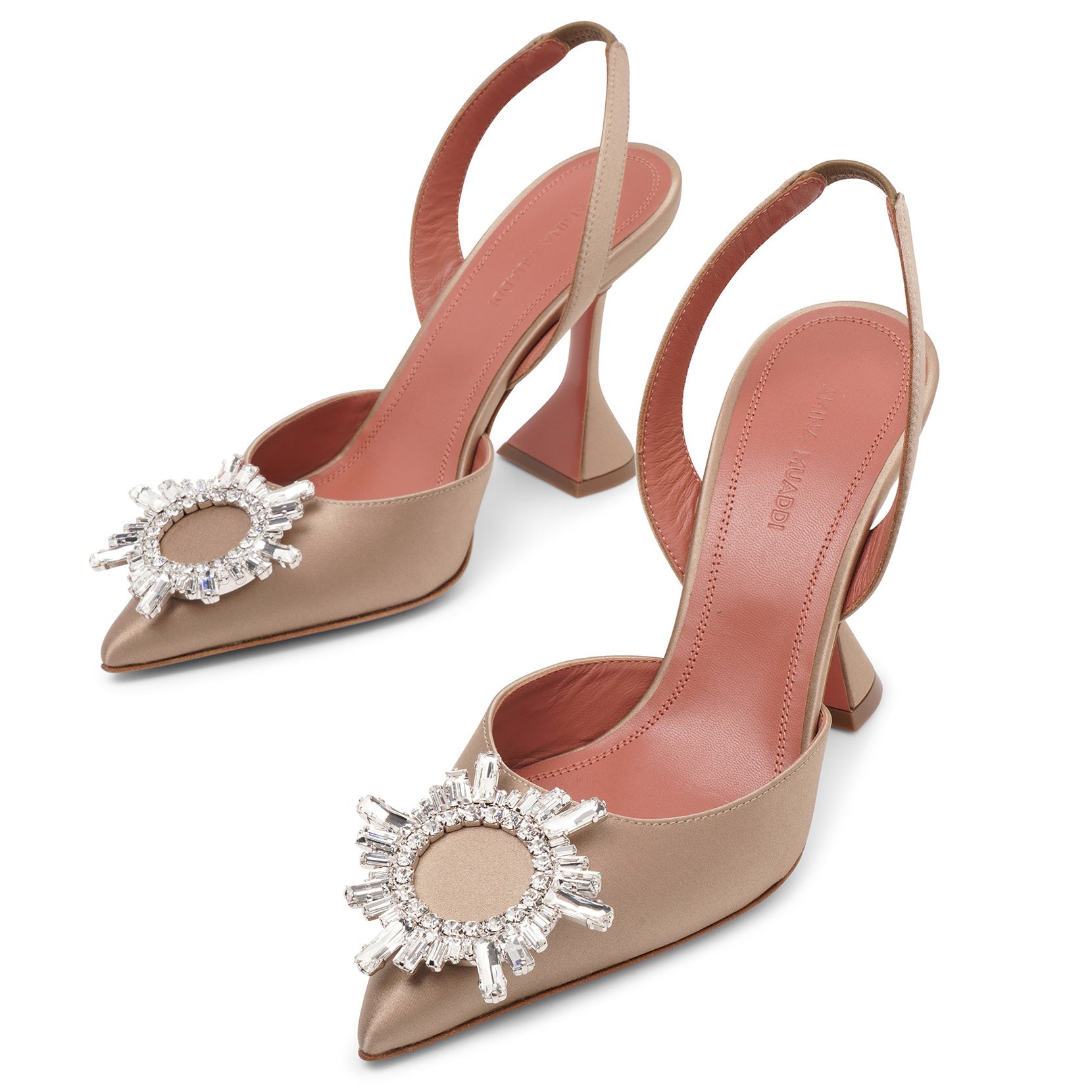 Begum 95 sling crystal embellished taupe satin pumps