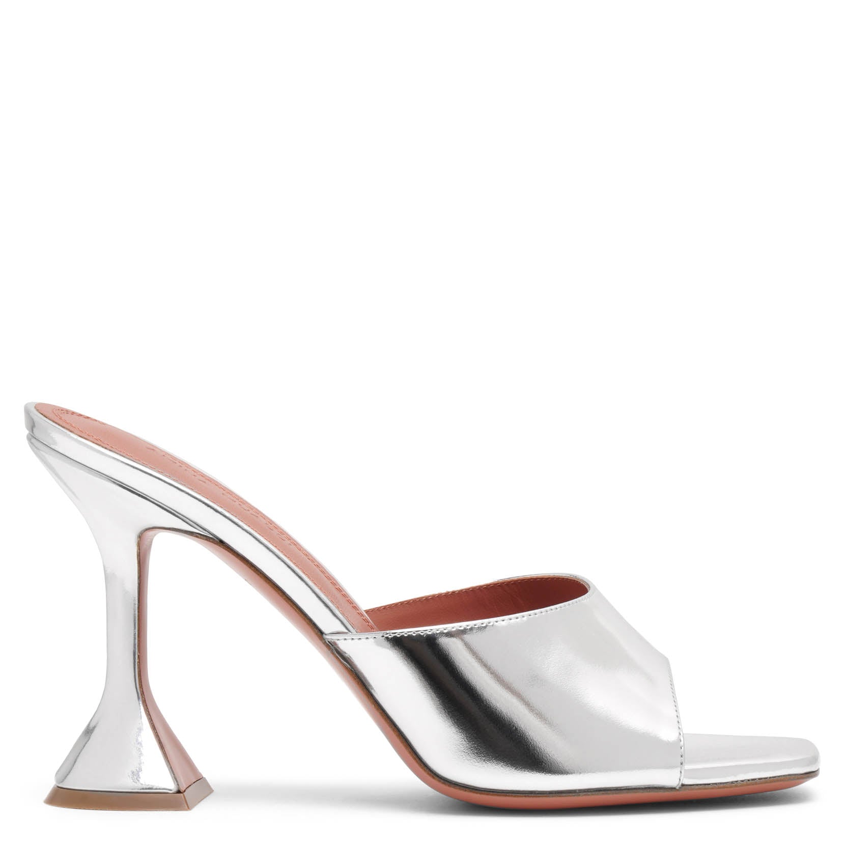 Shop Amina Muaddi Lupita 95 Silver Mirror Patent Mules