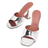 Lupita 95 silver mirror patent mules