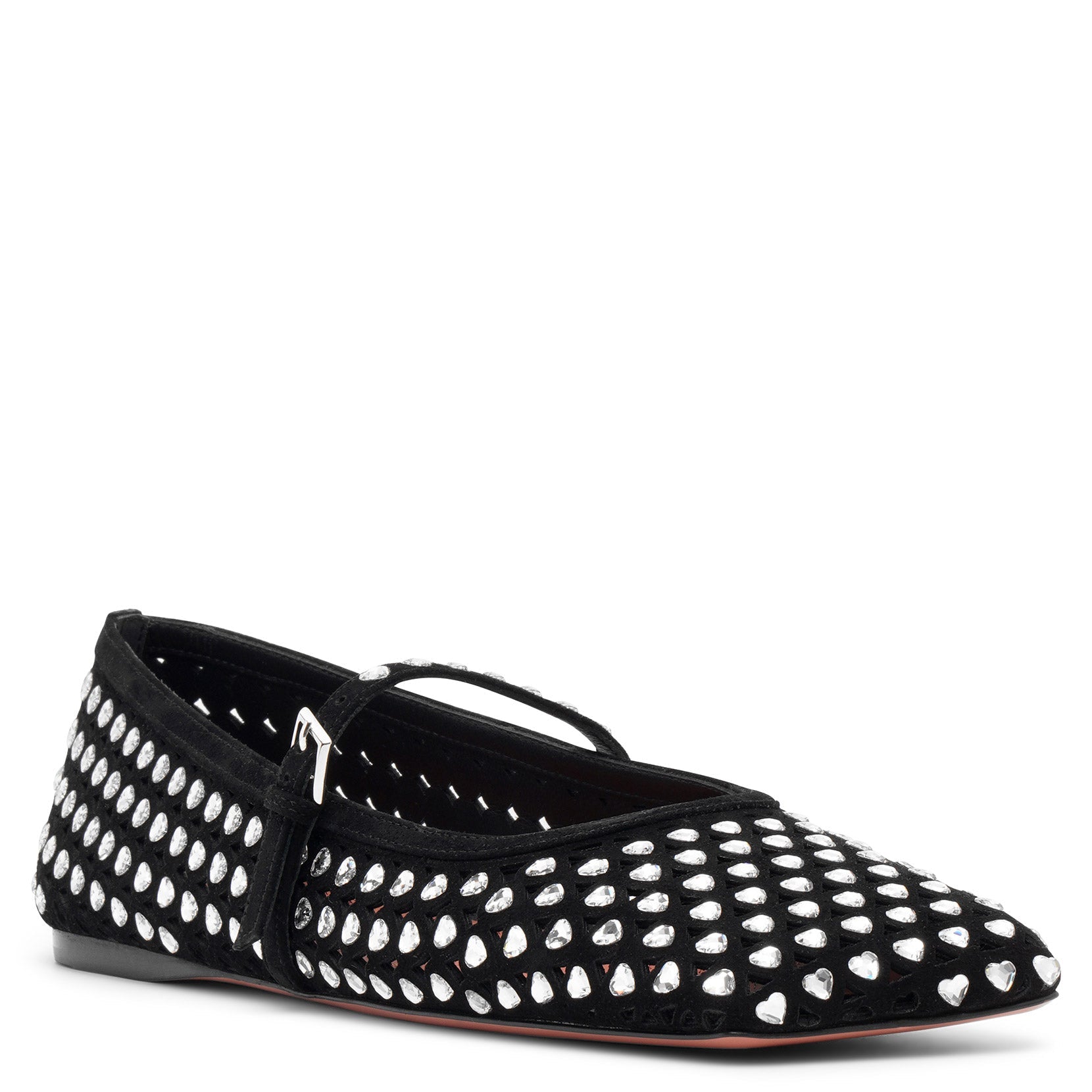 Ane black suede crystals flats