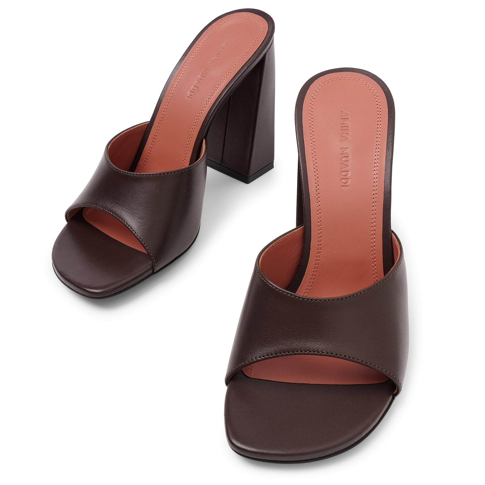 Shop Amina Muaddi Brigitte 95 Brown Leather Mules