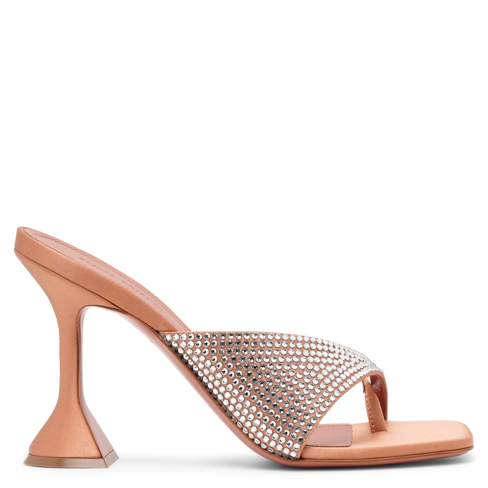 Amina Muaddi 95mm Shiona Satin & Crystal Mules In Nude