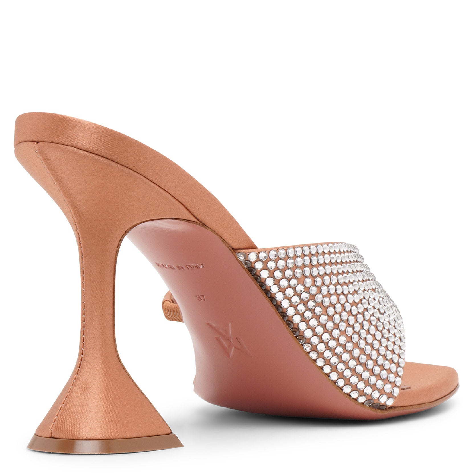 Shop Amina Muaddi Shiona 95 Beige Satin Crystal Mules