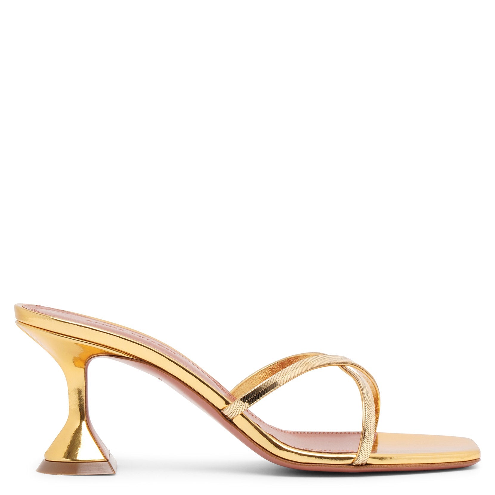 Amina Muaddi 95mm Henson Mirror Leather Sandals In Gold