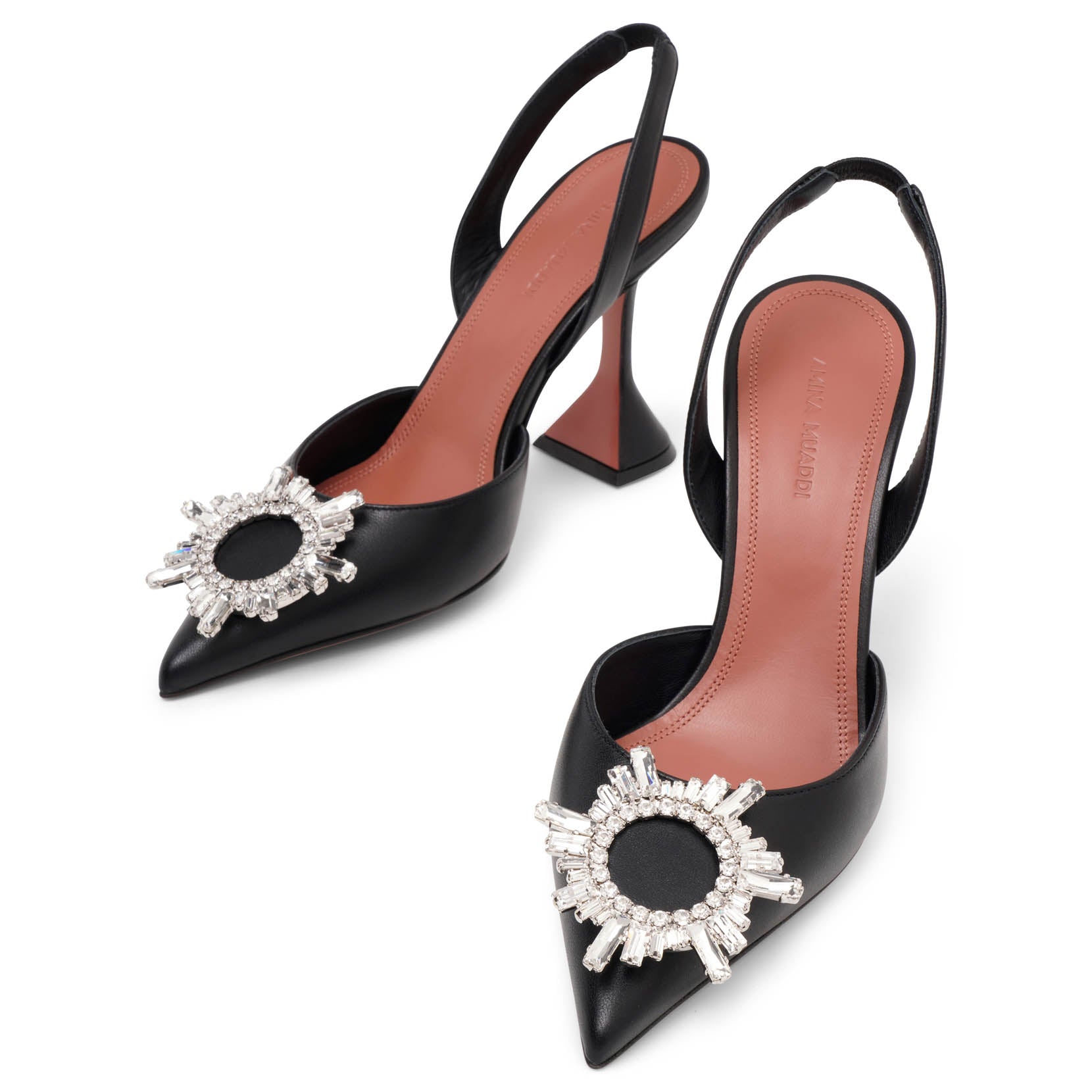 Begum sling 95 crystal embellished black leather pumps